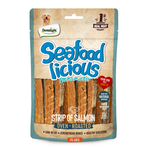 Dentalight Seafood Licious Jerky Treats For Dogs-Strip of Salmon 70g