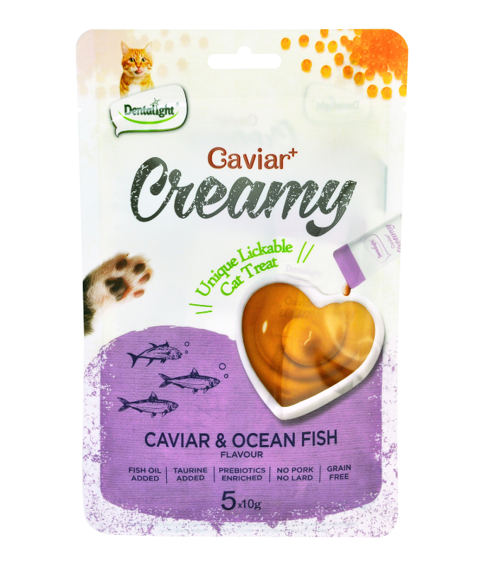 Dentalight Caviar+ Creamy Lickable Cat Treat 5pcs x 10g - Caviar & Ocean Fish Flavour