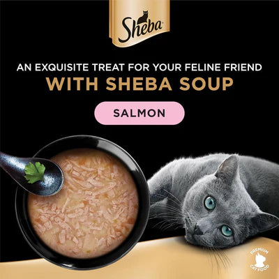 Sheba Soup with Salmon Adult Wet Cat Food In Pouch 4X40G