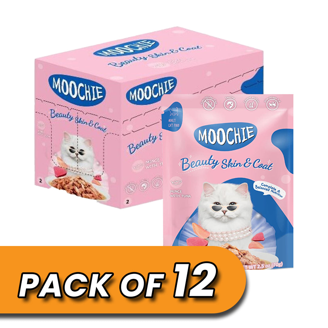 Moochie Cat Food Mince with Tuna - Beauty Skin & Coat Pouch 70g Pack of 12