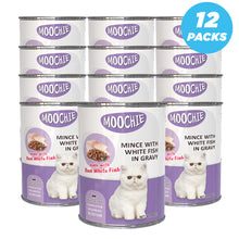 Moochie Mince With White Fish In Gravy Cat Wet Food Can 400g Pack of 12