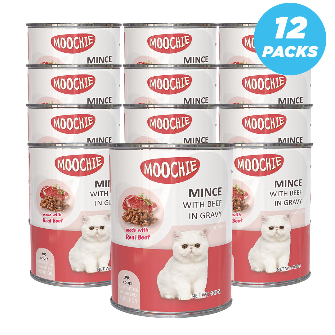 Moochie Mince With Beef In Gravy Cat Wet Food Can 400g Pack of 12