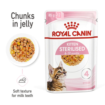 Royal Canin Kitten Sterilised Jelly Wet Cat Food Pouches 12x85g