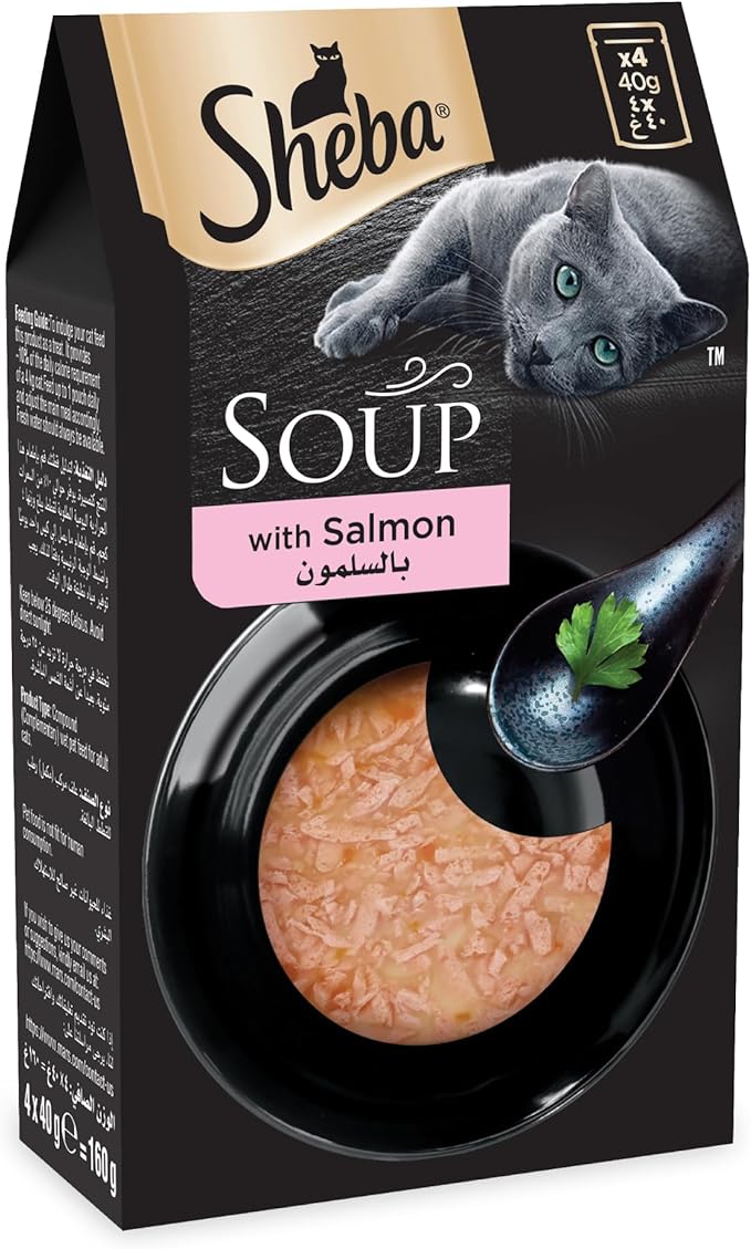 Sheba Soup with Salmon Adult Wet Cat Food In Pouch 4X40G
