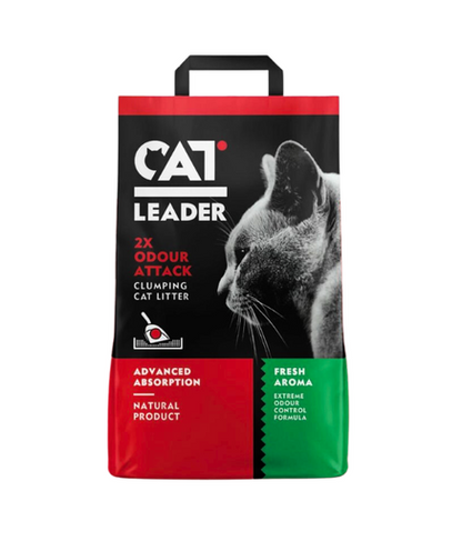 رمل القطط Geohellas Cat Leader Clumping 2XOdour Attack Fresh Aroma [الوزن - 10 كجم، النكهة - رائحة منعشة]