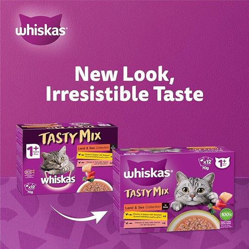 Whiskas Tasty Mix Land & Sea Collection Wet Cat Food 12X70G