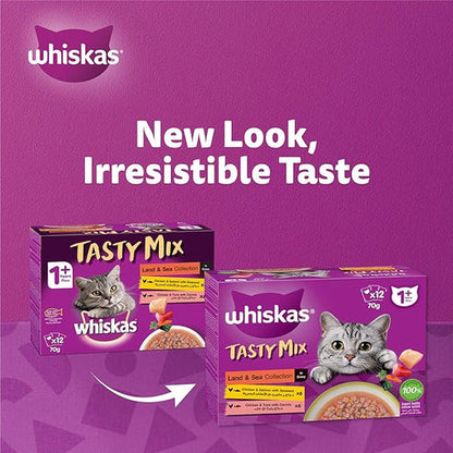 Whiskas Tasty Mix Land & Sea Collection Wet Cat Food 12X70G
