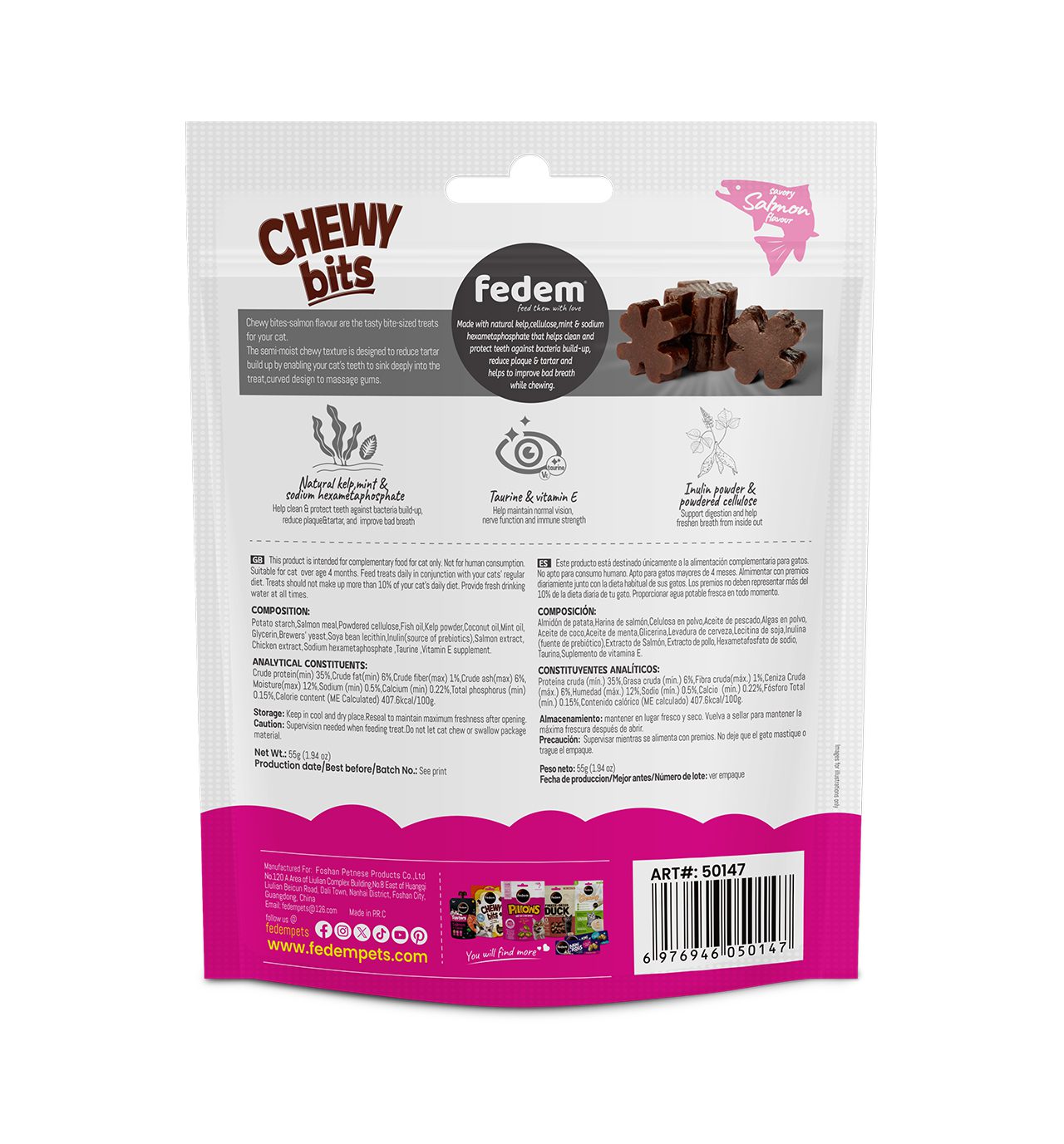 Fedem Chewy Bits Savory Salmon Flavour for Cats 55g