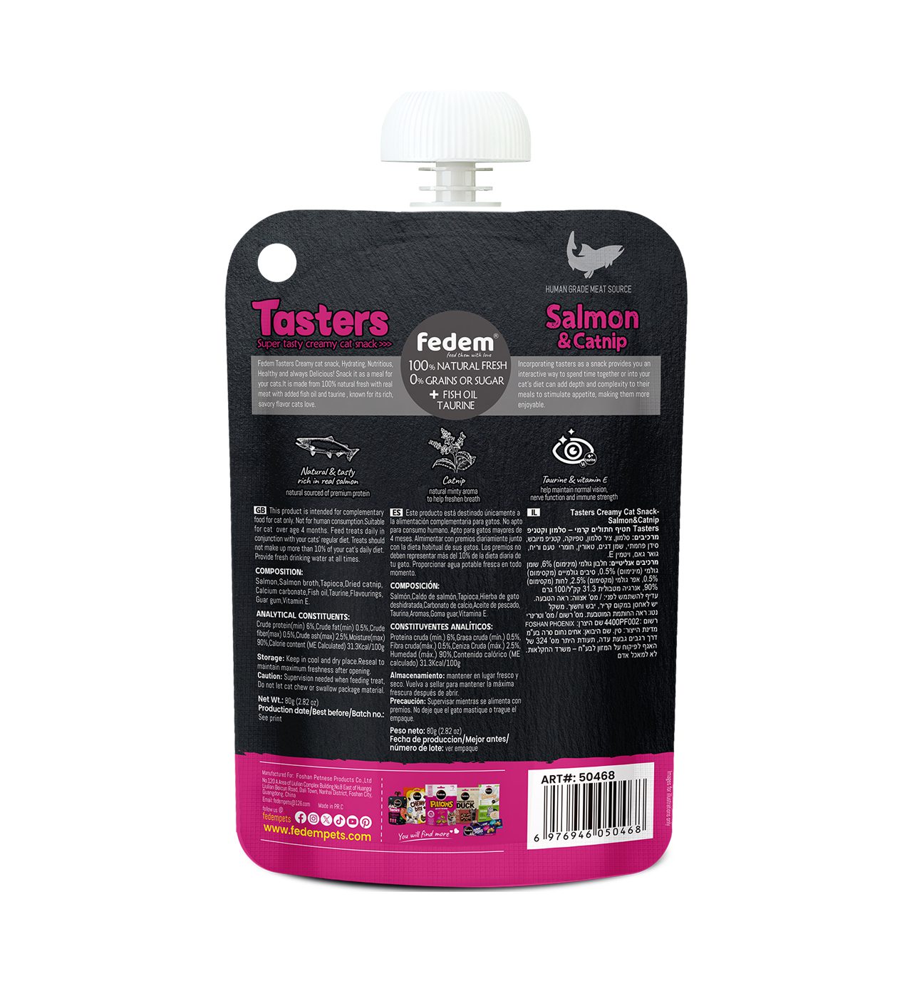 Fedem Tasters Creamy Cat Snack – Salmon & Catnip 80g