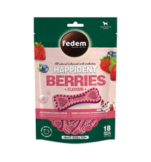 Fedem Happident Petite Dog Treats – Berries Flavour 144g (18 pcs)