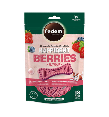 Fedem Happident Petite Dog Treats – Berries Flavour 144g (18 pcs)