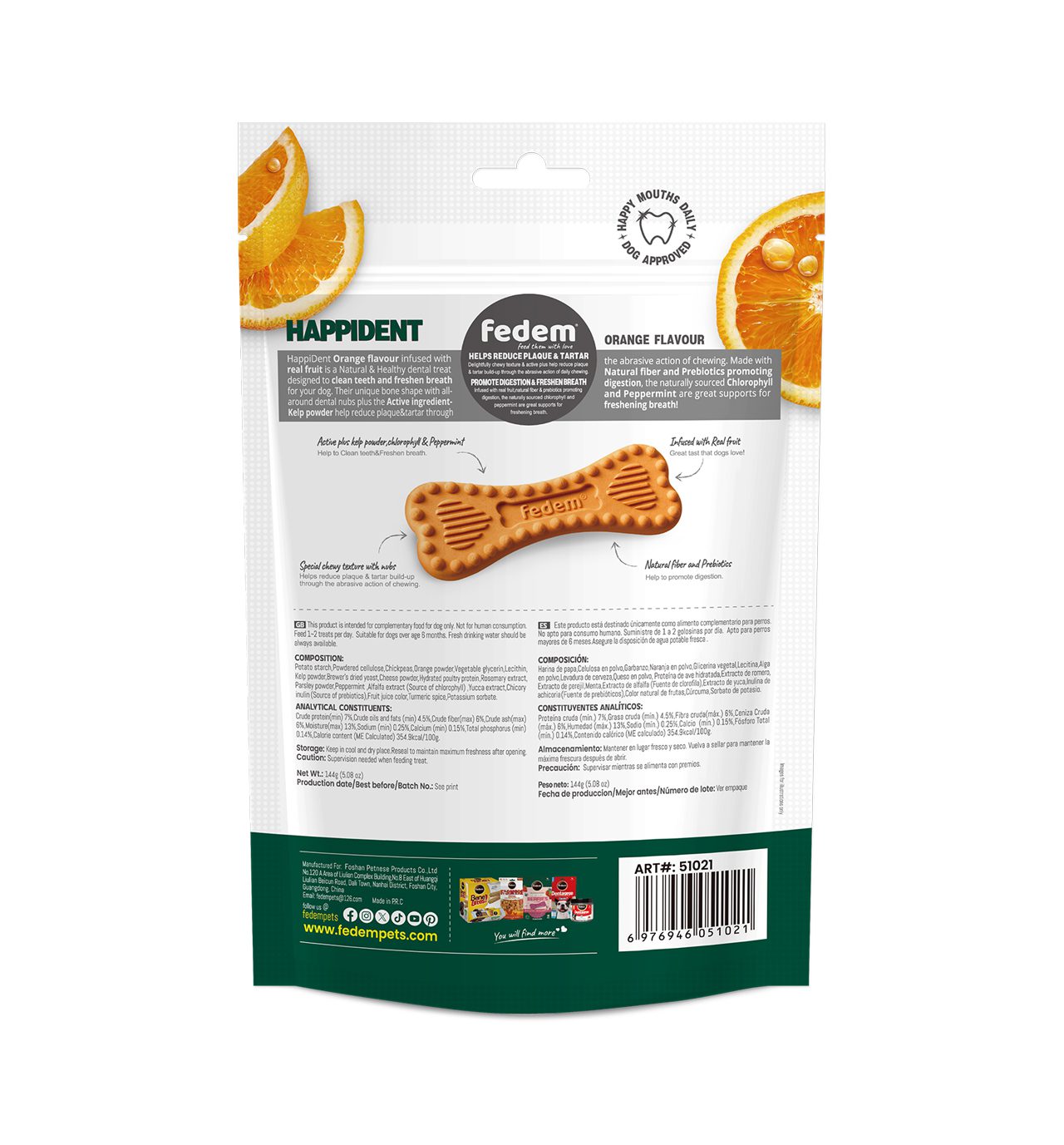 Fedem Happident Petite Dog Treats – Orange Flavour 144g (18 pcs)