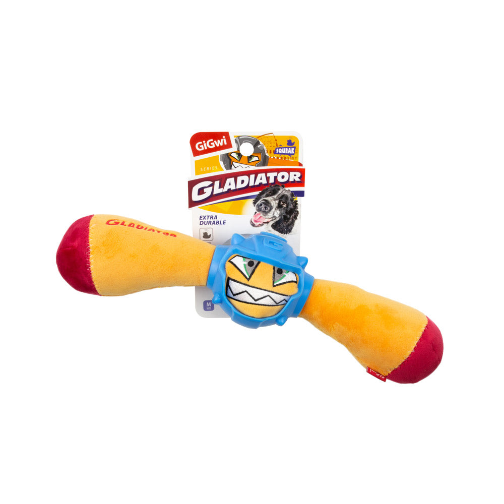 GiGwi Gladiator Squeaker Inside Plush/TPR Dog Toy (Medium) - Yellow