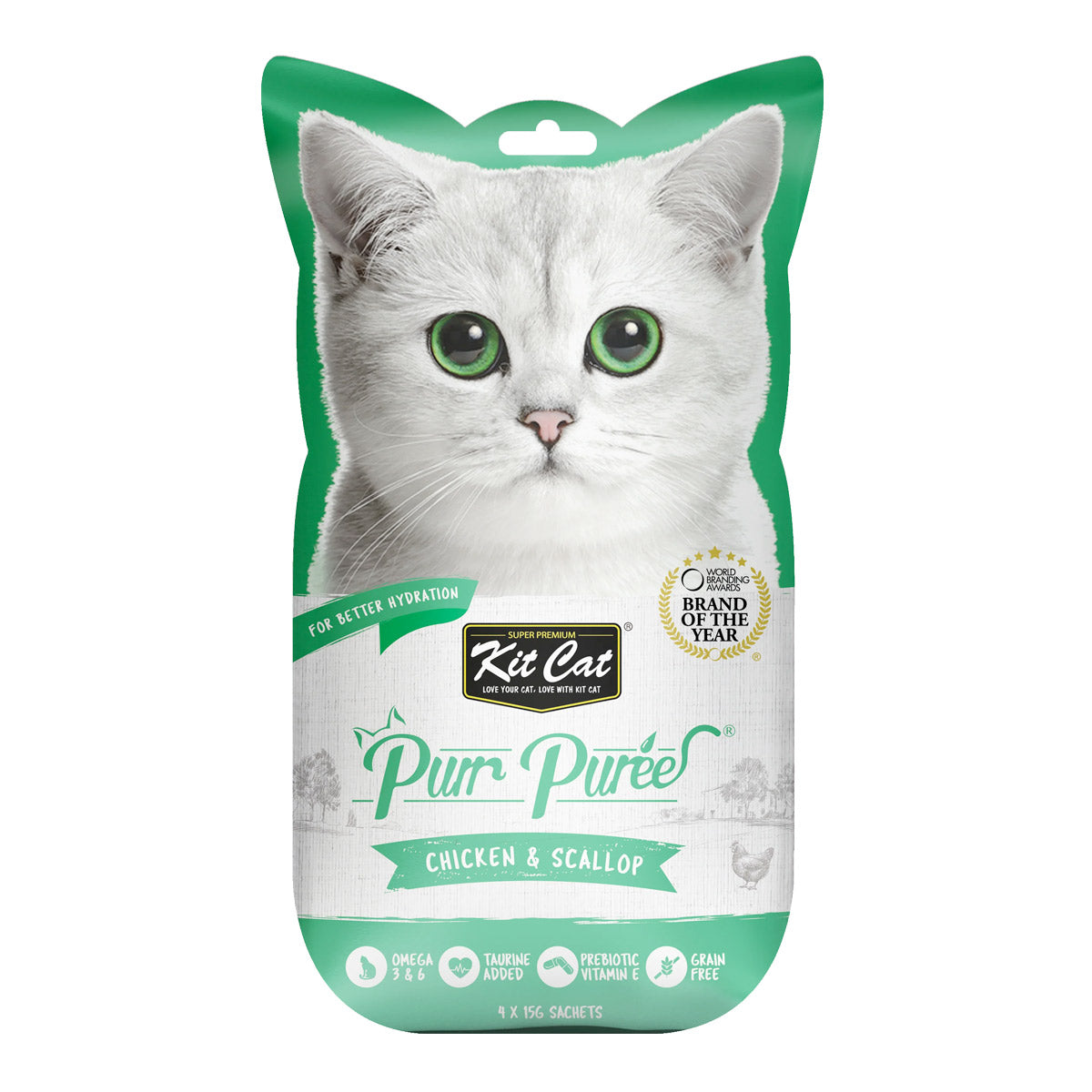Kit Cat Purr Puree Chicken & Scallop 4x15g Sachets