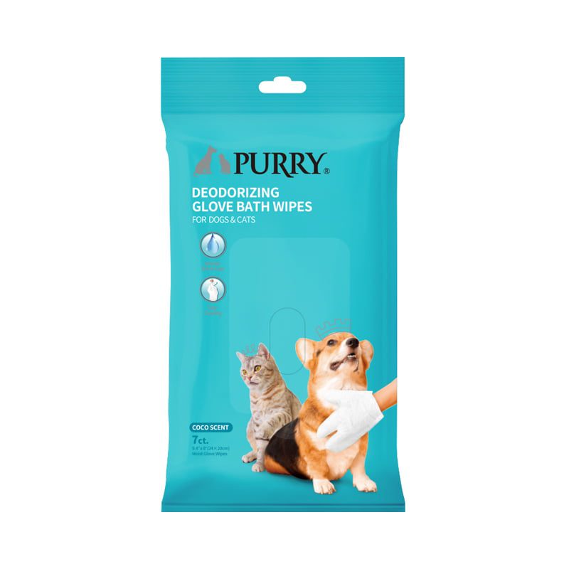 Purry Deodorizing Glove Bath Wipes For Dogs And Cats, Coco Scent -7ct