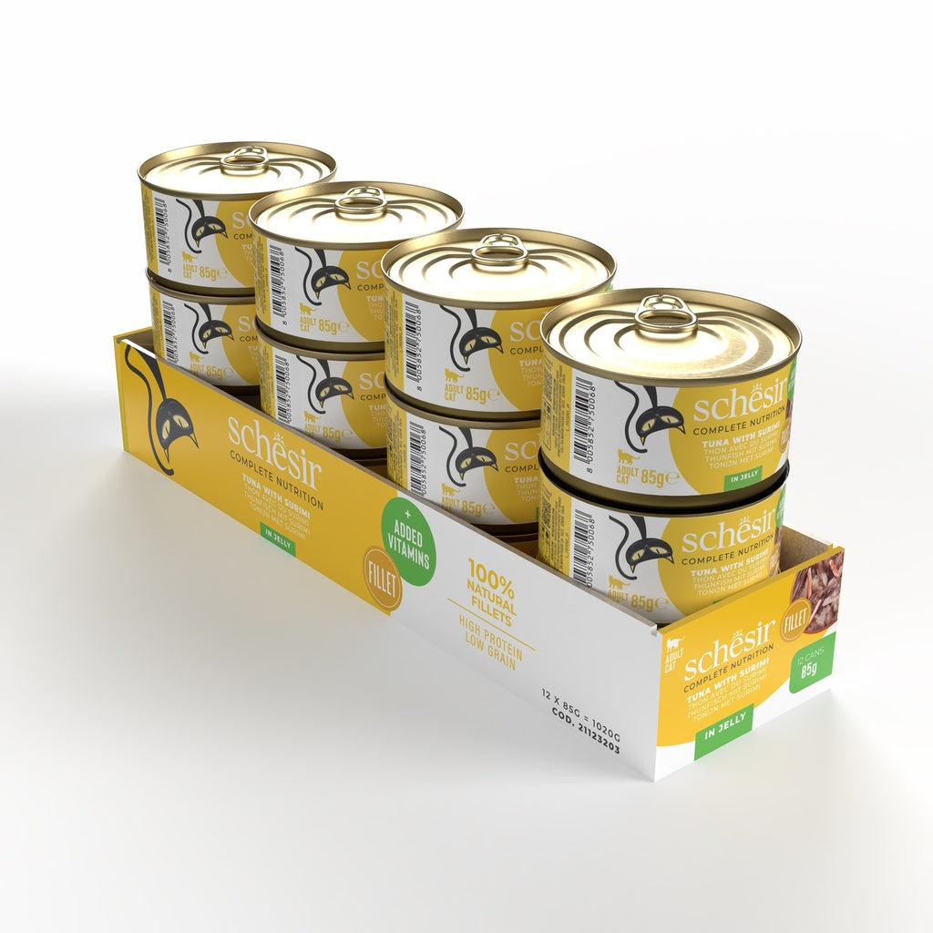 Schesir Complete & Balanced Nutrition Wet Cat Food in Jelly Can- Tuna With Surimi 85g [MOQ:12pcs]