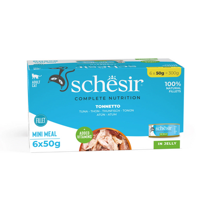 طعام القطط الرطب Schesir Complete &amp; Balanced Nutrition في علبة جيلي [عبوة متعددة] - تونة - (6 × 50 جم)