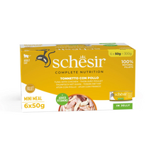 طعام القطط الرطب Schesir Complete &amp; Balanced Nutrition في علبة جيلي [عبوة متعددة] - تونة مع دجاج - (6 × 50 غرام)