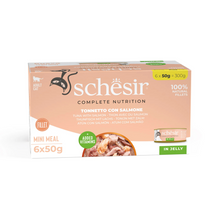 طعام القطط الرطب Schesir Complete &amp; Balanced Nutrition في علبة جيلي [عبوة متعددة] - تونة مع سلمون - (6 × 50 جم)