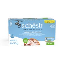 طعام القطط الرطب Schesir Complete &amp; Balanced Nutrition في علبة جيلي [عبوة متعددة] - تونة مع قاروص - (6 × 50 جم)