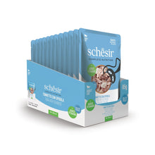 طعام القطط الرطب Schesir Complete &amp; Balanced Nutrition في أكياس جيلي - تونة مع قاروص 85 غرام [الحد الأدنى للطلب: 12 قطعة]