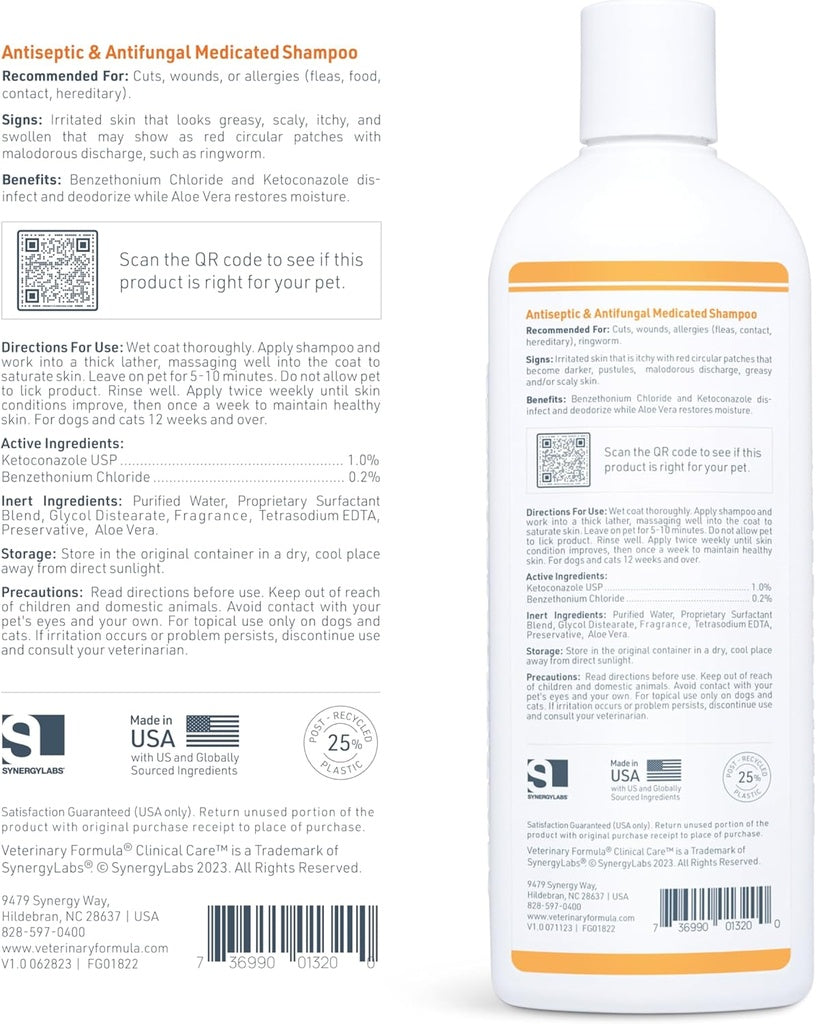 Synergy Labs Veterinary Formula Clinical Care Antiseptic & Antifungal Medicated Shampoo For Dogs & Cats 473ml[Volume - 473ml]