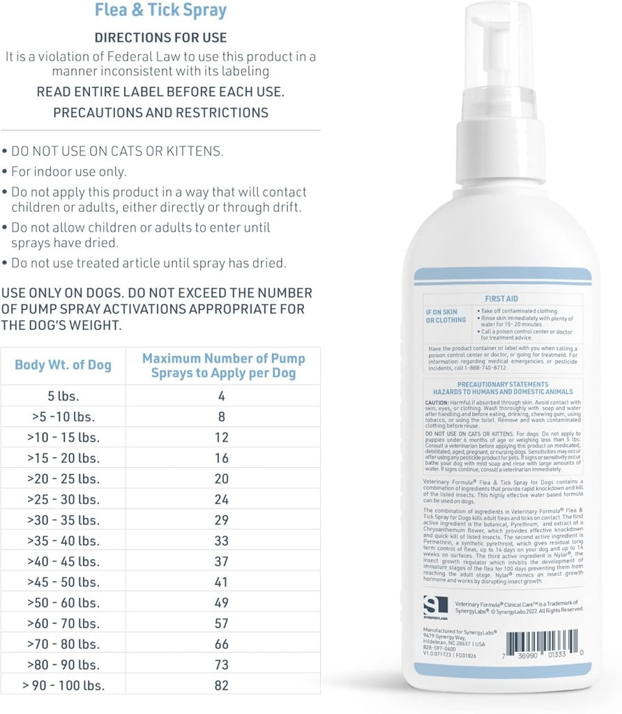 Synergy Labs Veterinary Formula Flea & Tick Spray 237ml (8 Fl Oz)