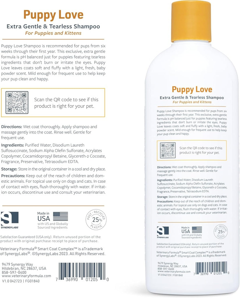 Synergy Labs Veterinary Formula Solutions Puppy Love Extra Gentle & Tearless Shampoo 17oz - 503ml