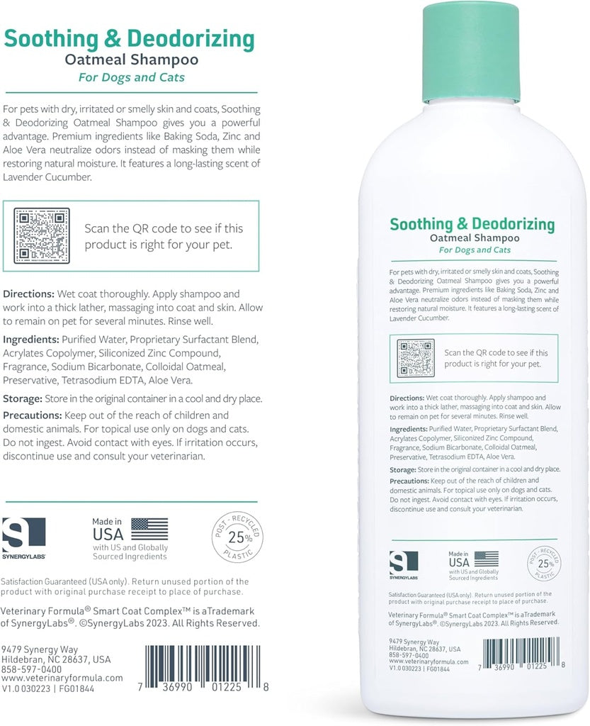 Synergy Labs Veterinary Formula Solutions Soothing & Deodorizing Oatmeal Shampoo 17oz - 503ml