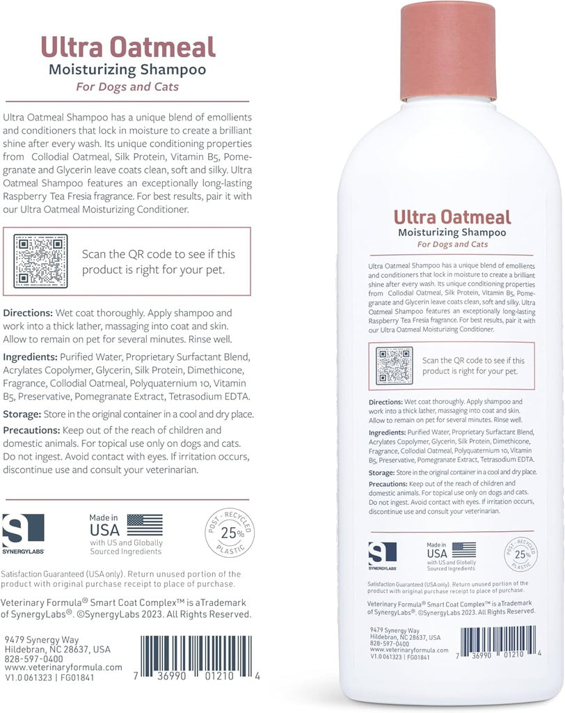 Synergy Labs Veterinary Formula Solutions Ultra Oatmeal Moisturizing Shampoo 17oz - 503ml