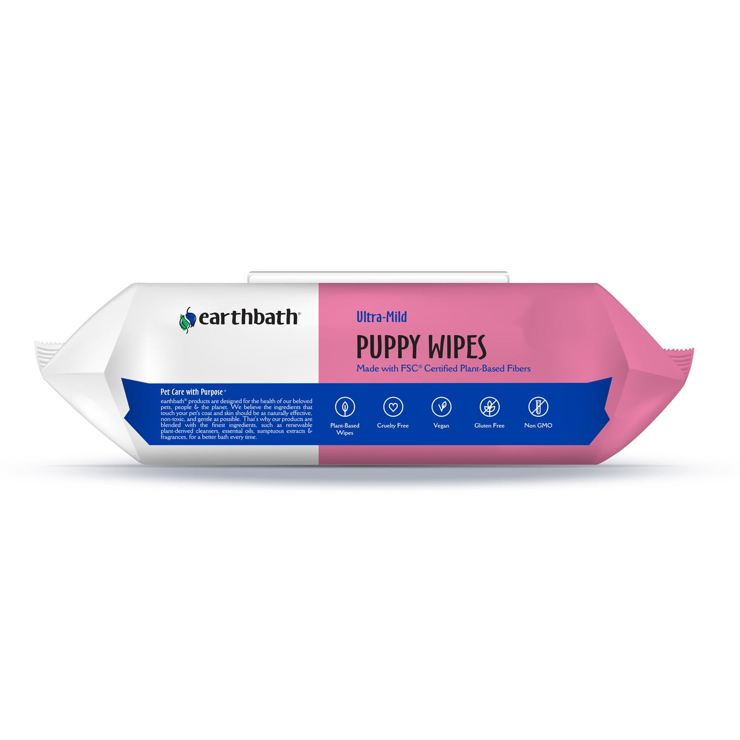 earthbath® Ultra-Mild Puppy Wipes, Wild Cherry, Cleans &amp; Conditions, 100 ct plant-based wipes in re-sealable pouch