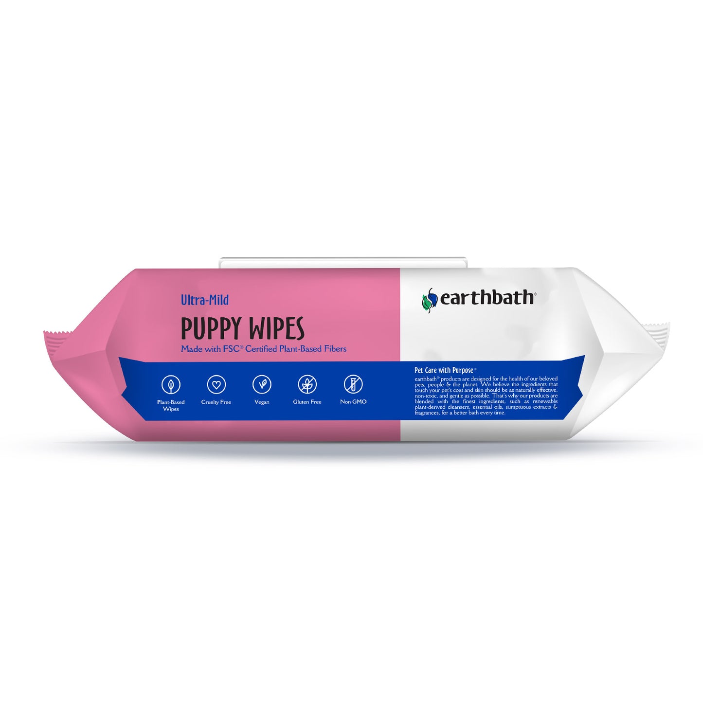 earthbath® Ultra-Mild Puppy Wipes, Wild Cherry, Cleans &amp; Conditions, 100 ct plant-based wipes in re-sealable pouch