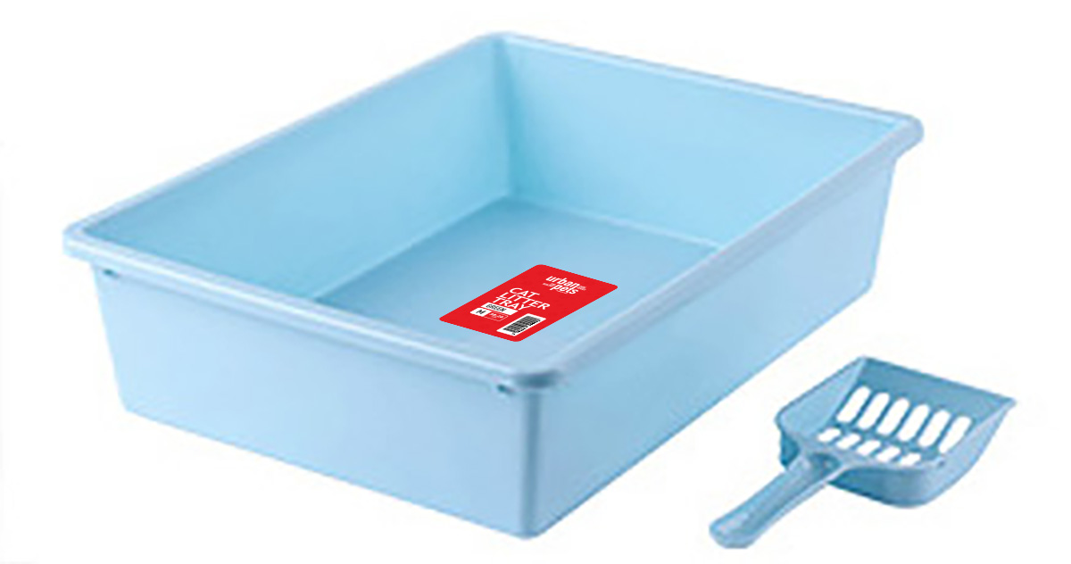 Cat Litter Tray with Scoop - Blue - M Size 38 x 28 x 10 cm