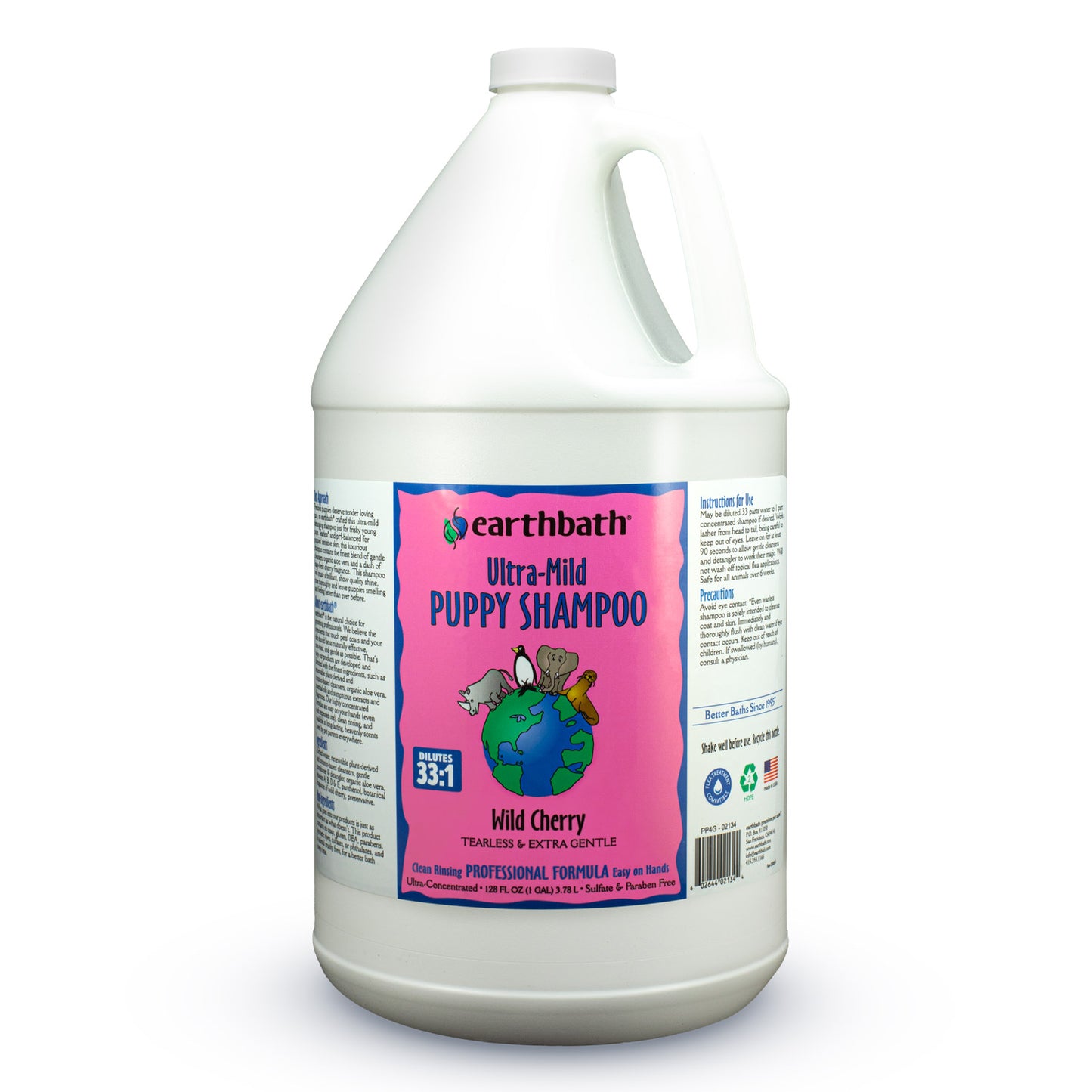 earthbath® Ultra-Mild Puppy Shampoo, Wild Cherry, Tearless &amp; Extra Gentle, Made in USA, 128 oz (1 Gallon)