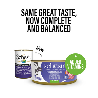 Schesir Complete & Balanced Nutrition Wet Cat Food in Jelly Can- Tuna With Beef 140g [MOQ:8pcs]