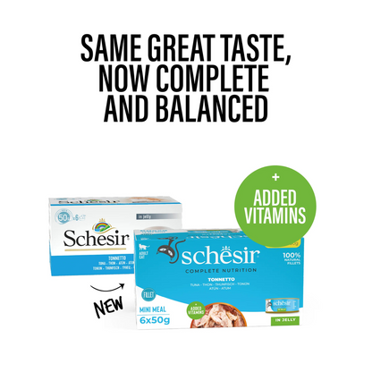 طعام القطط الرطب Schesir Complete &amp; Balanced Nutrition في علبة جيلي [عبوة متعددة] - تونة - (6 × 50 جم)
