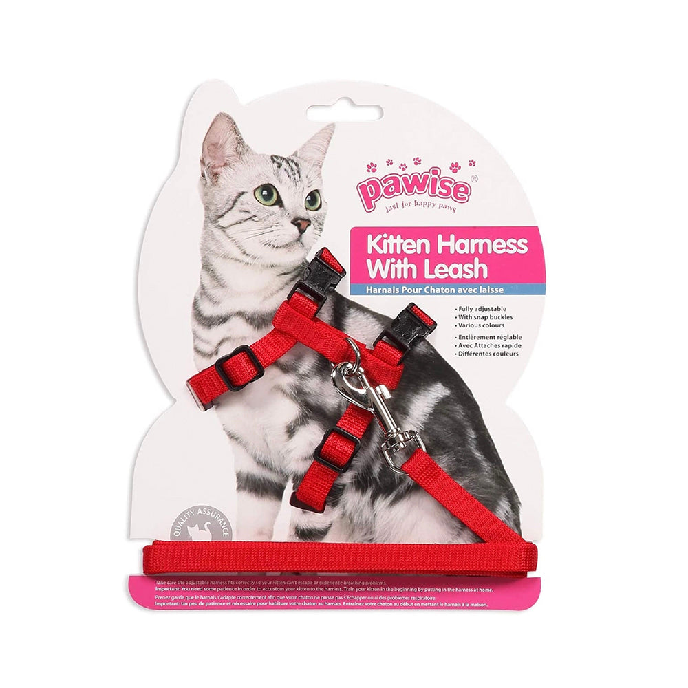 Pawise Kitten Harness W/1.2 Leash-Red/Blue