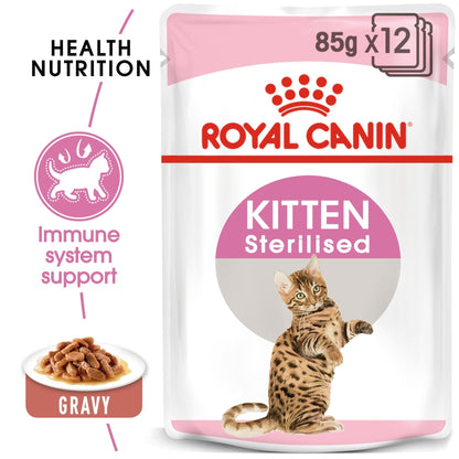 Royal Canin Kitten Sterilised Gravy Wet Cat Food Pouches for Kittens, 12 x 85g