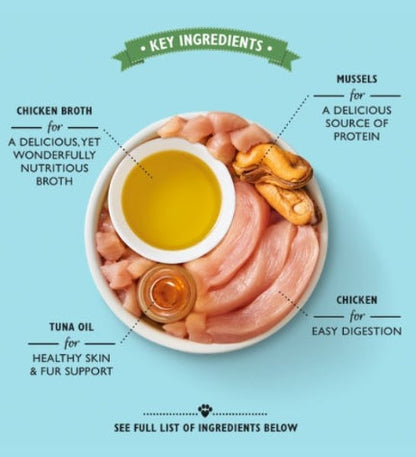 Lily's Kitchen Shredded Fillets Chicken & Mussels in Broth Wet Cat Food Box 6x70G