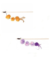 Trixie Playing Rod with Pompom Balls Cat Toy - YELLOW/40CM