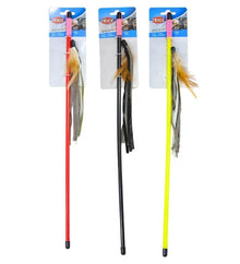 Trixie Playing Rod with Leather Straps&Feathers Cat Toy - YELLOW/50CM