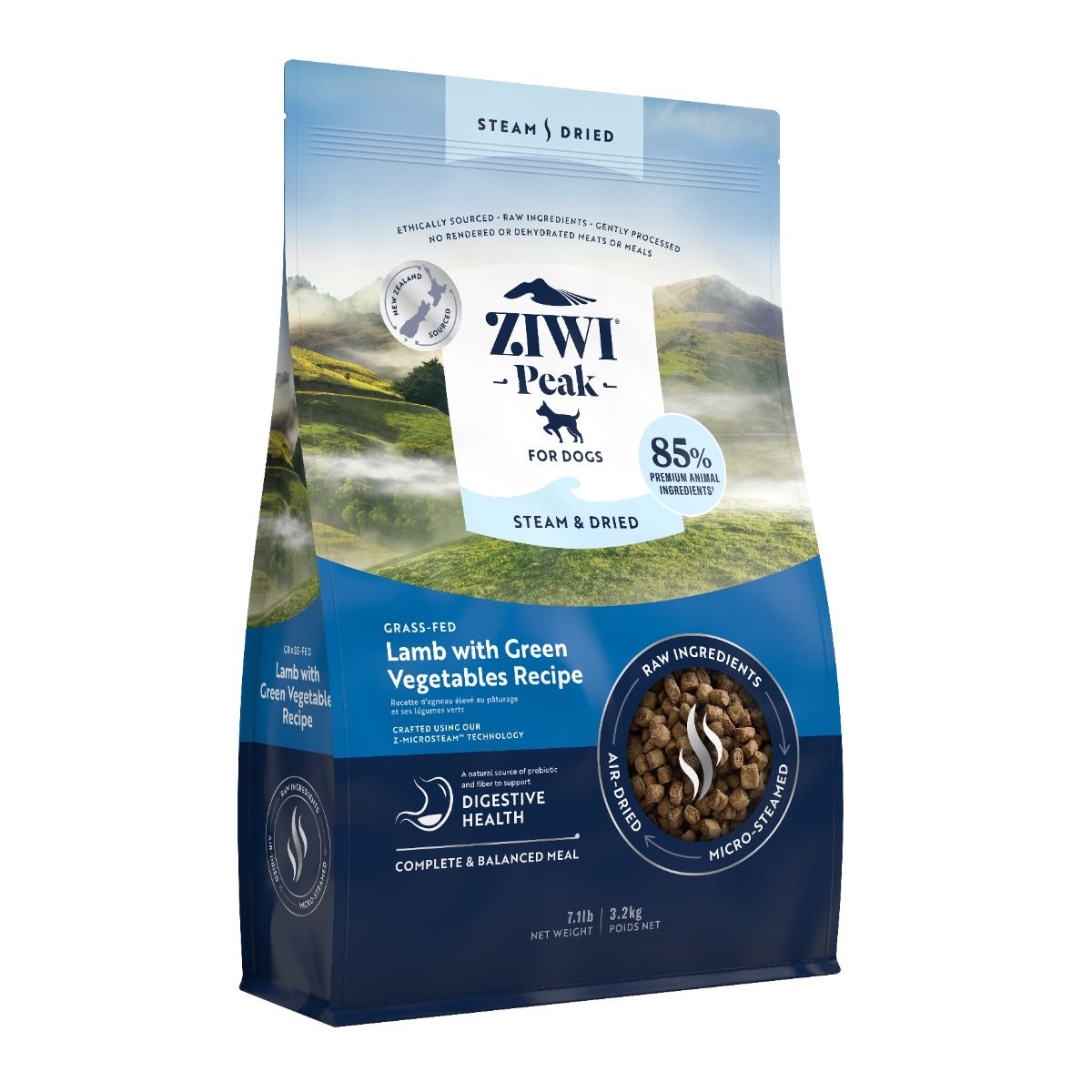 طعام الكلاب الجاف ZIWI Peak بنكهة لحم الضأن المتغذى على العشب والمطهو ​​على البخار والمجفف مع الخضراوات الخضراء، 1.5 كجم/NA